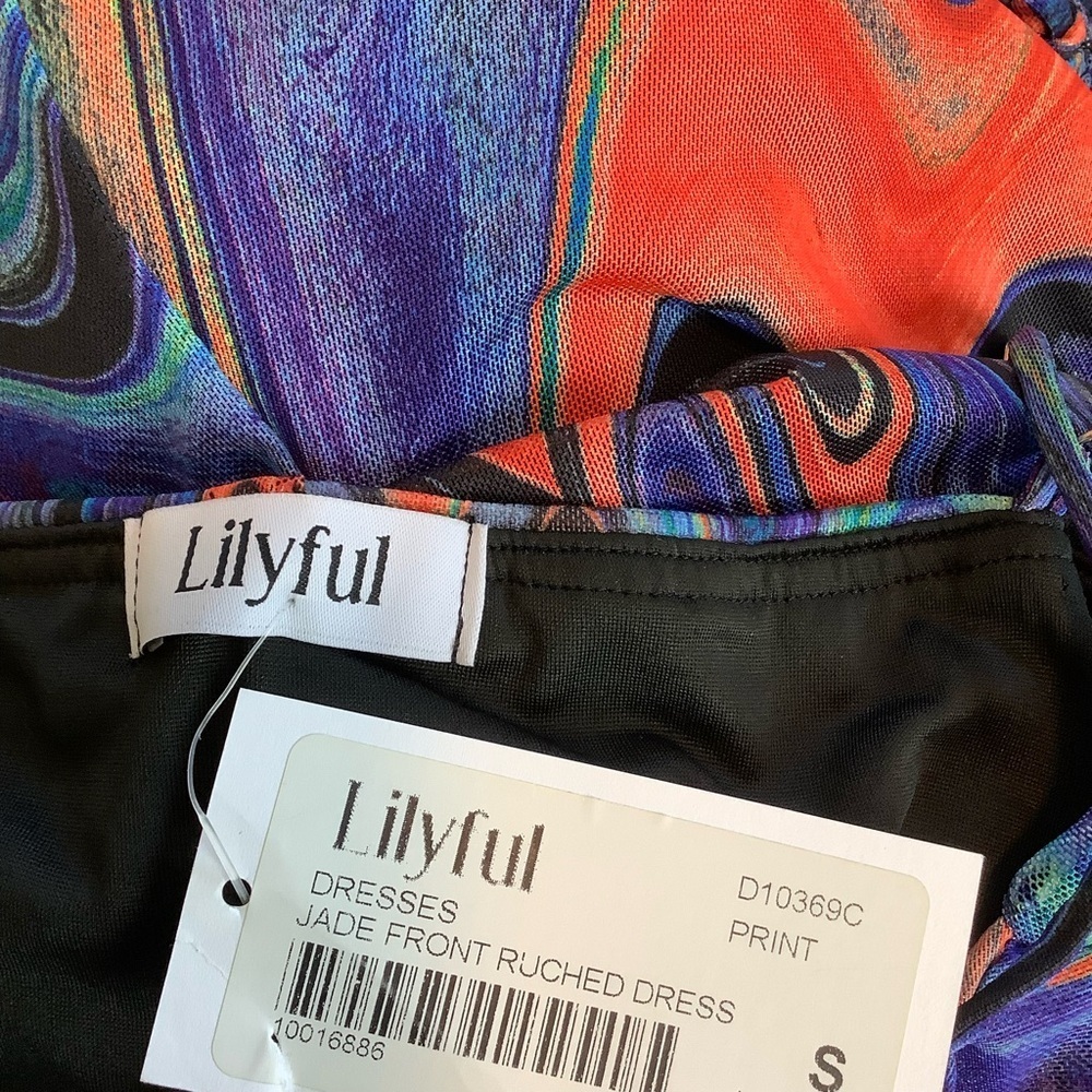 Lilyful Jade Multicolor Abstract Print Ruched Dress - Picture 5 of 7